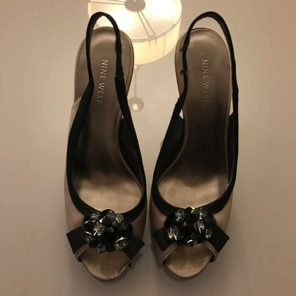 Elegant satin open toe sling backs